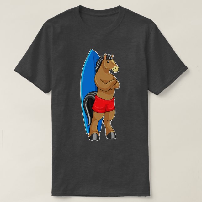 Camiseta Caballo Como Surfista Con Surfboard (Diseño del anverso)