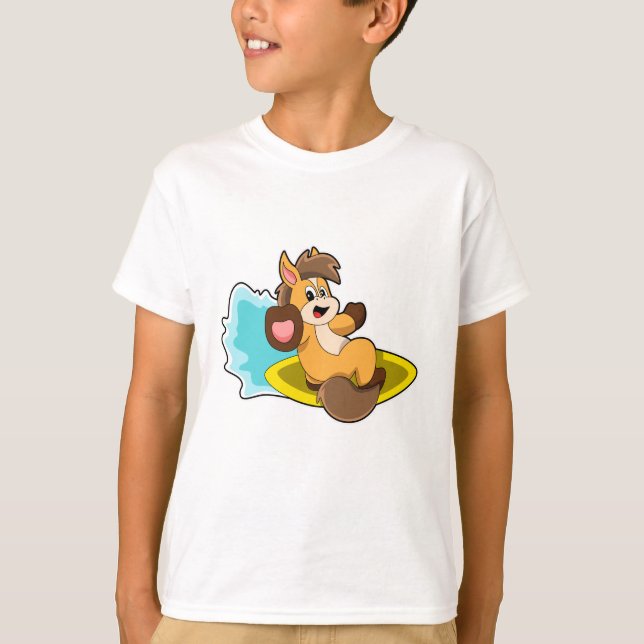 Camiseta Caballo como surfista con tabla de surf (Anverso)