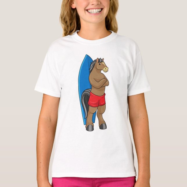 Camiseta Caballo como surfista con tabla de surf (Anverso)