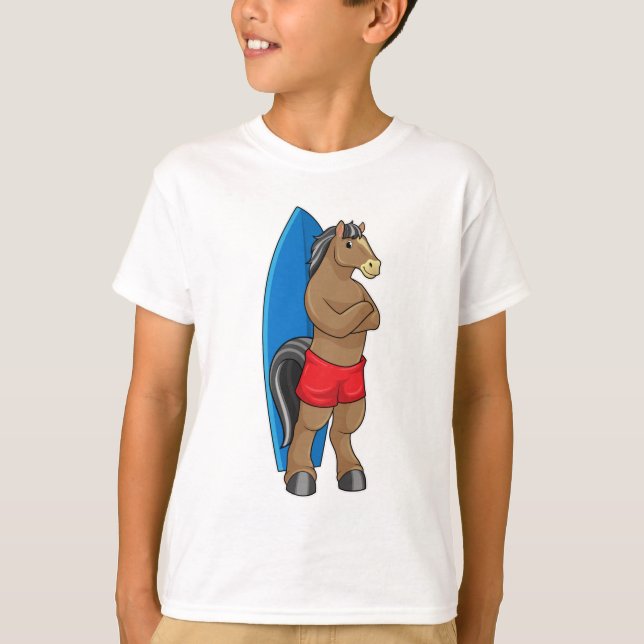 Camiseta Caballo como surfista con tabla de surf (Anverso)