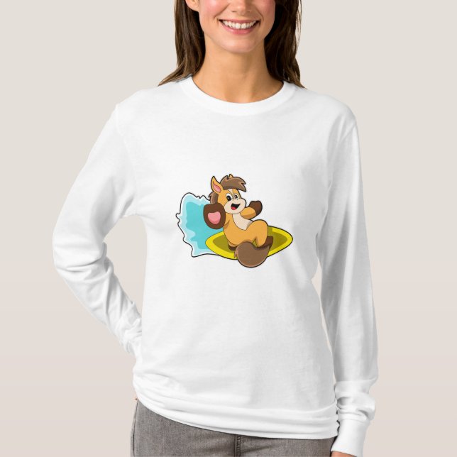 Camiseta Caballo como surfista con tabla de surf (Anverso)