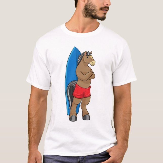 Camiseta Caballo como surfista con tabla de surf (Anverso)
