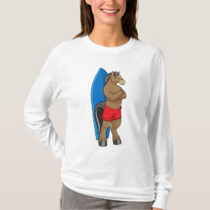 Camiseta Caballo como surfista con tabla de surf