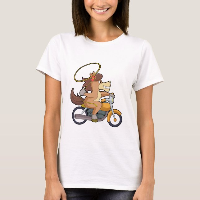 Camiseta Caballo como Vaquero con Lasso y Motocicleta (Anverso)