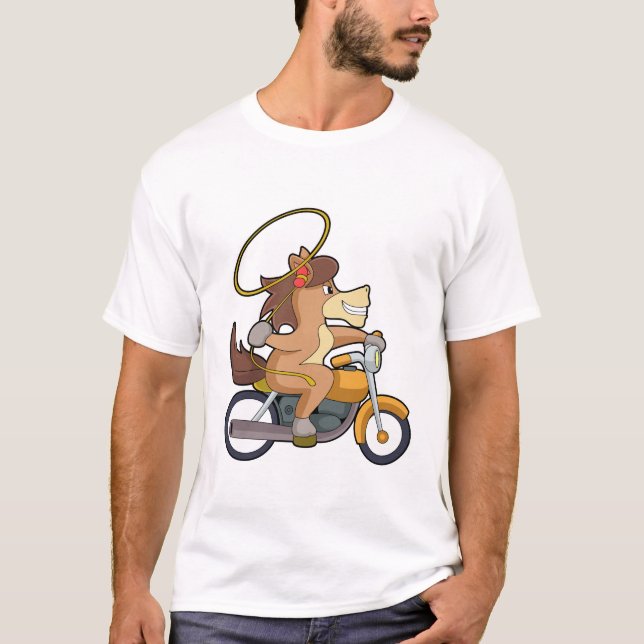 Camiseta Caballo como Vaquero con Lasso y Motocicleta (Anverso)
