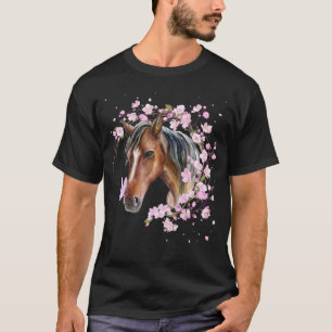 Camiseta Caballo con flor de cerezo Caballo  Caballo marrón