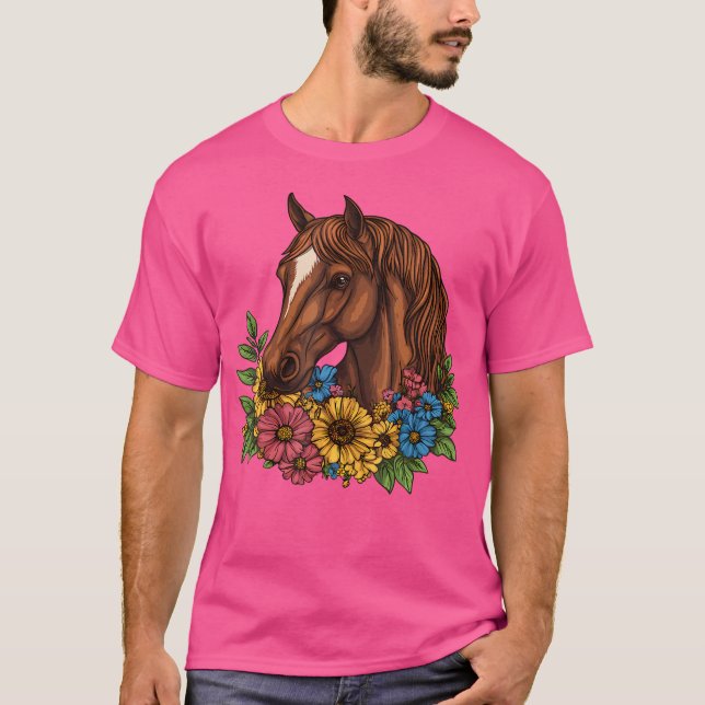 Camiseta Caballo con flores Caballo y montando (Anverso)