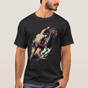 Camiseta Caballo con Jinete en Carrera de Llama Marrón