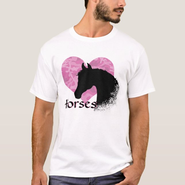 Camiseta Caballo Corazón III (camo rosa) (Anverso)