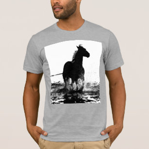 Camiseta Caballo Corriendo Heather Gris Elegante Arte Pop M