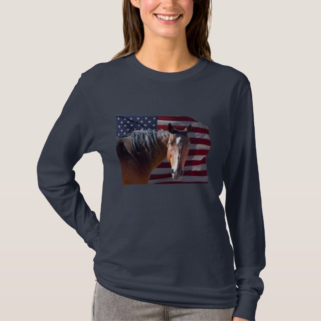 Camiseta Caballo cuarto americano y bandera de los E.E.U.U. (Anverso)