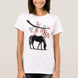 Camiseta Caballo de Año Nuevo chino y florecimiento rojo