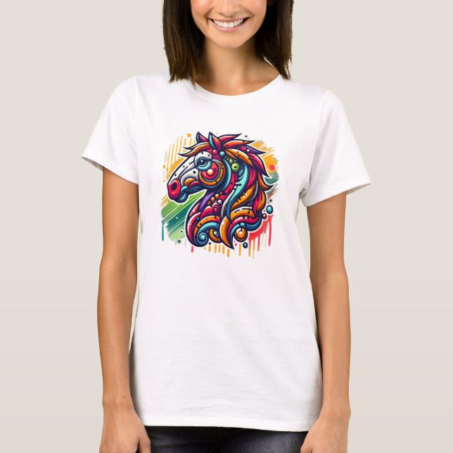 Camiseta Caballo de arte colorido (Anverso)