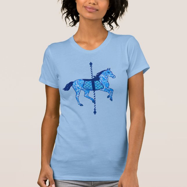 Camiseta Caballo de carrusel - Cobalto y azul cielo (Anverso)