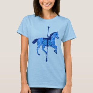 Camiseta Caballo de carrusel - Cobalto y azul cielo