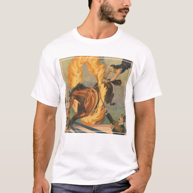 Camiseta Caballo De Circo Saltando Por Un Carrote Flamante (Anverso)