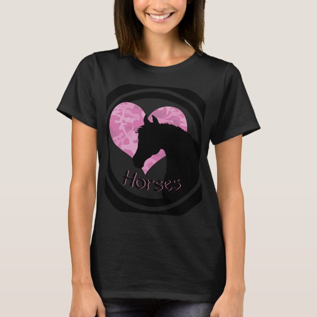 Camiseta Caballo de Corazón (camo rosa) (Anverso)