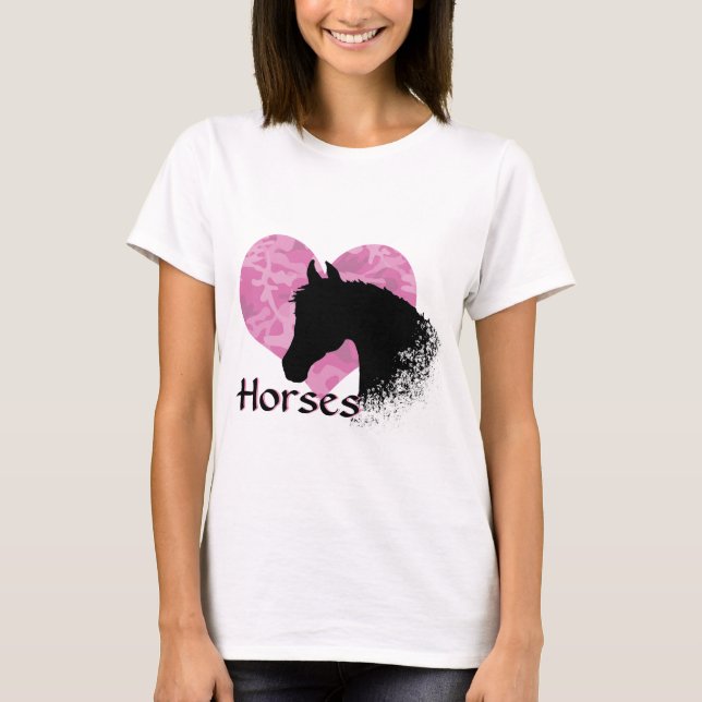 Camiseta Caballo de Corazón (camo rosa) (Anverso)