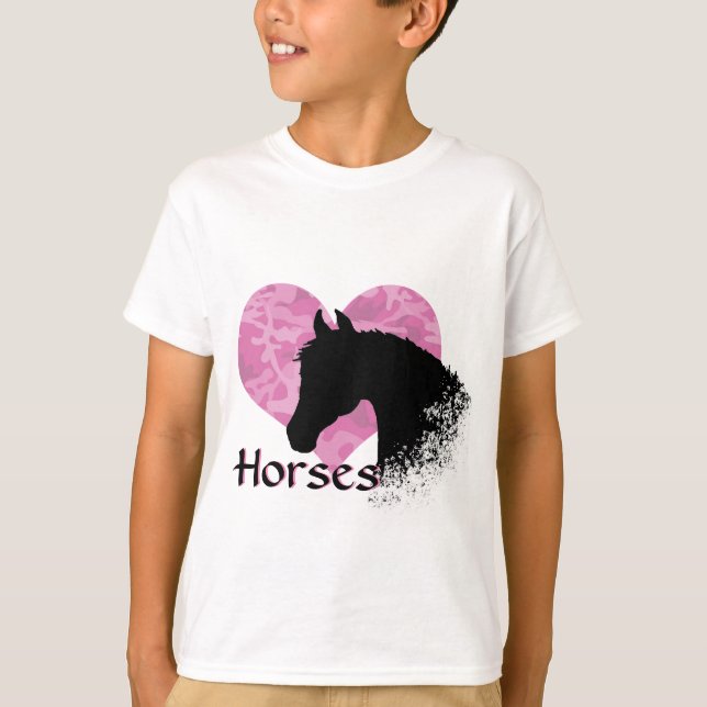 Camiseta Caballo de Corazón (camo rosa) (Anverso)