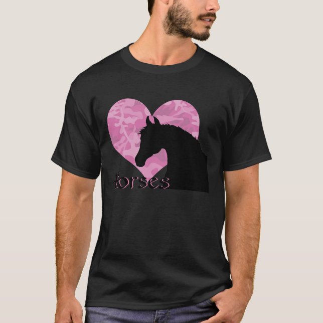 Camiseta Caballo de Corazón (camo rosa) (Anverso)