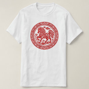 Camiseta Caballo de corte de papel rojo arte tradicional