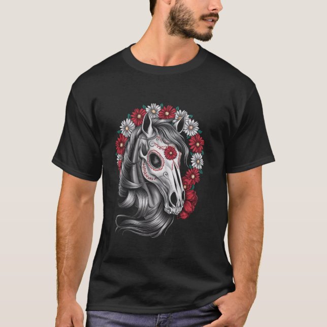 Camiseta Caballo de cráneo de Halloween para hombres mujere (Anverso)