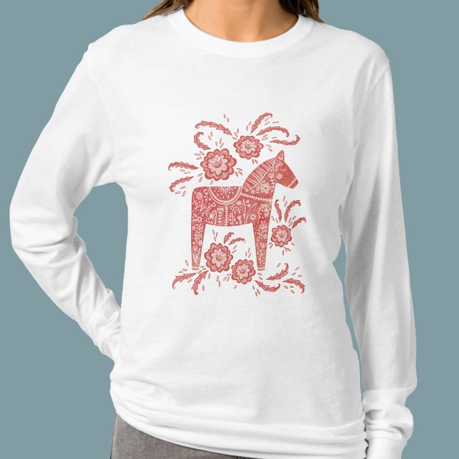 Camiseta Caballo de dala sueco rojo y blanco (Subido por el creador)