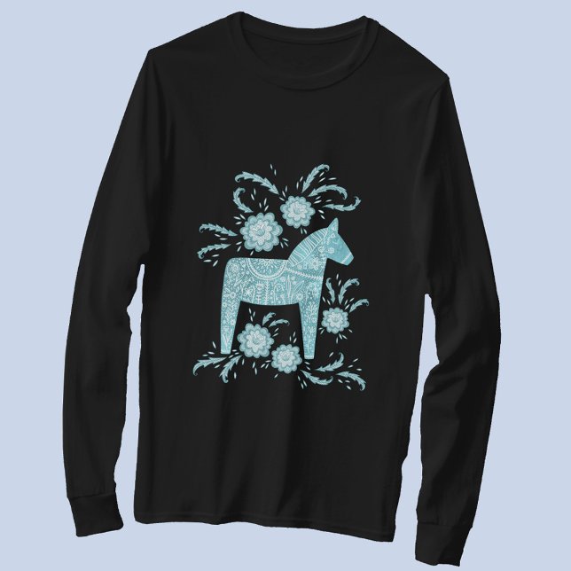 Camiseta Caballo de Dala Sueco Verde azulado Viking Verde (Swedish Dala Horse long sleeved t-shirt)