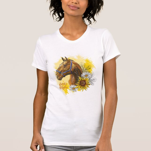 Camiseta Caballo de dibujo manual con plantas y flores (Anverso)