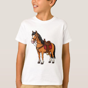 Camiseta Caballo de dibujos animados con silla y riendas