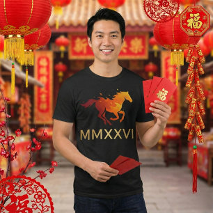 Camiseta Caballo de Fuego Rojo y Dorado Vibrante