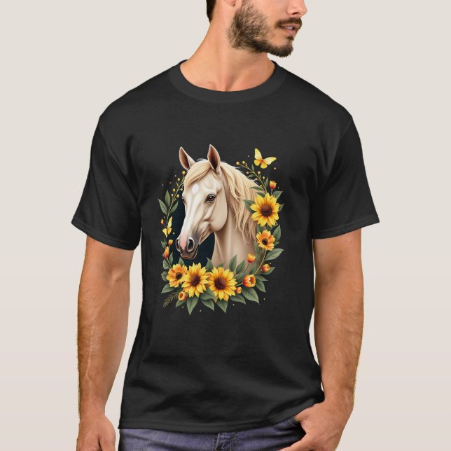 Camiseta Caballo de girasol retrato de vaca joven caballo e (Anverso)