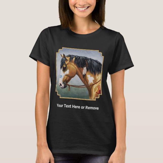 Camiseta Caballo de Guerra Nativo Americano Buckskin Pinto (Anverso)