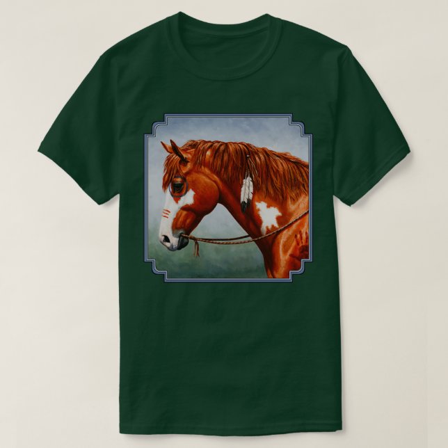 Camiseta Caballo de guerra nativo americano de castaño Pint (Diseño del anverso)