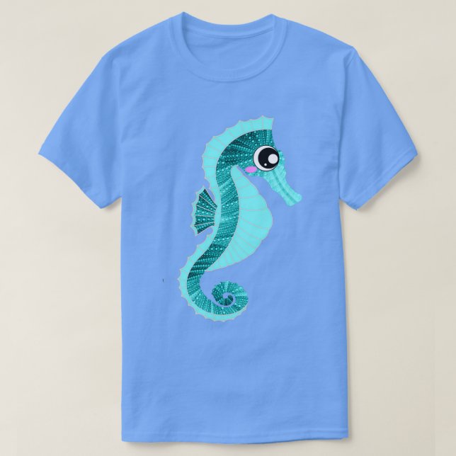 Camiseta Caballo de mar azul y rosa (Diseño del anverso)