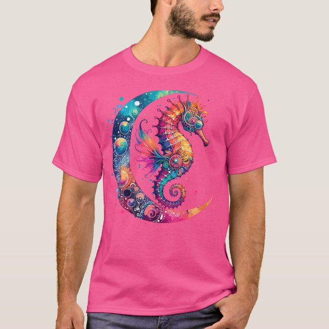 Camiseta Caballo de mar celestial cósmico boho luna (Anverso)