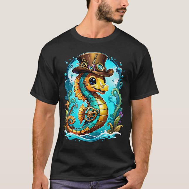 Camiseta Caballo de mar de vapor con un elegante gorra. (Anverso)