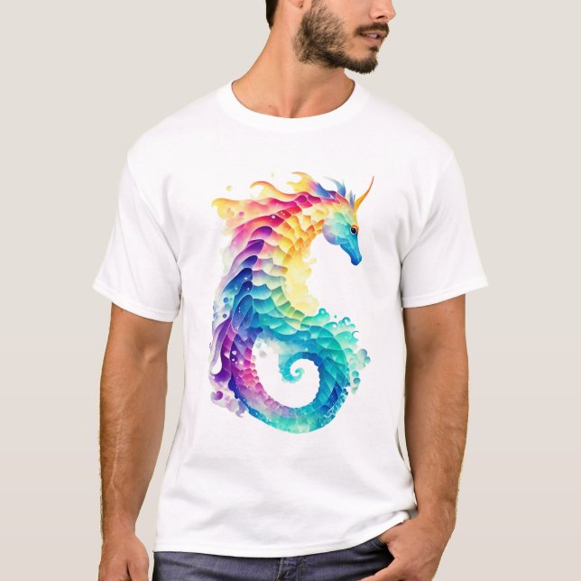 Camiseta Caballo De Mar En Estilo Acuarela - Arte De IA (Anverso)