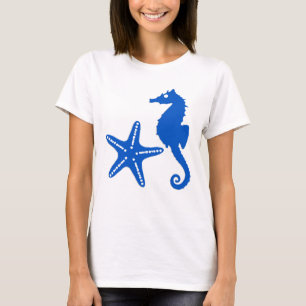 Camiseta Caballo de mar y pez estrella - azul cobalto