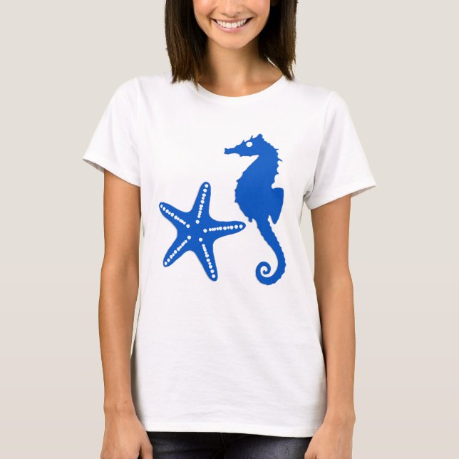 Camiseta Caballo de mar y pez estrella - azul cobalto (Anverso)