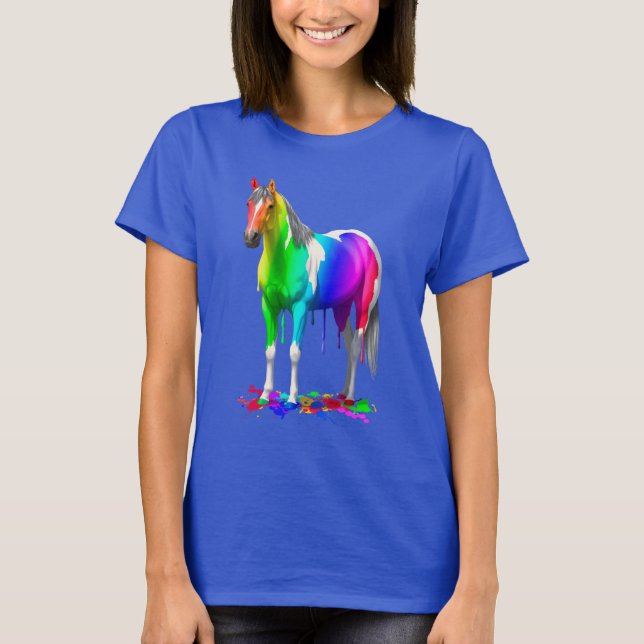 Camiseta Caballo de pintura húmeda con arco iris colorido (Anverso)