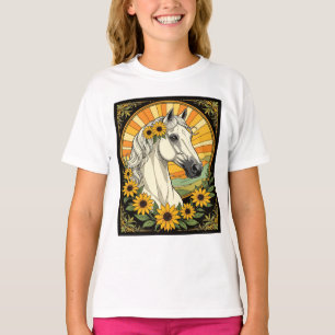 Camiseta Caballo de raza y flores de Susana de ojos negros