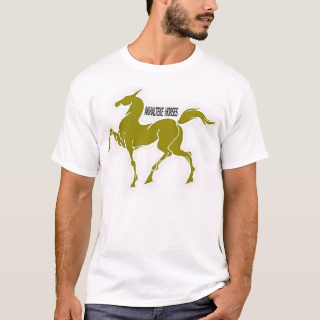 Camiseta Caballo de teke de Akhal ecuestre de arte dorado (Anverso)