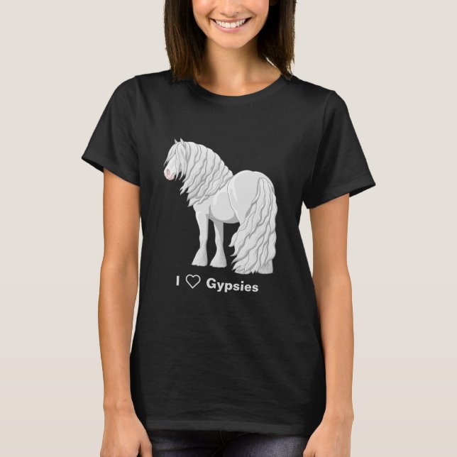 Camiseta Caballo de tiro Gypsy Vanner gris con manchas blan (Anverso)