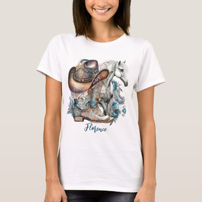 Camiseta Caballo de vaca botas de vaquero gorra floral occi (Anverso)