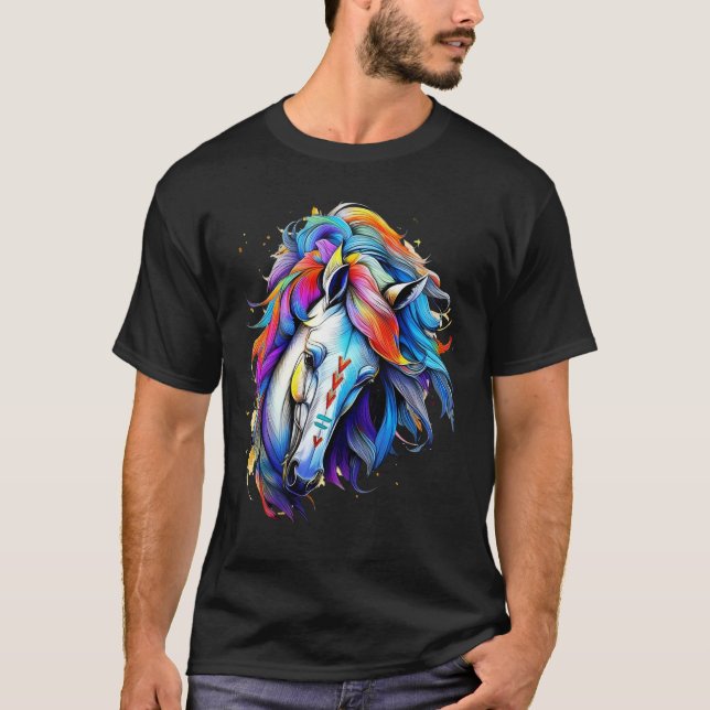 Camiseta Caballo de viento: arte tribal indio, caballo nati (Anverso)