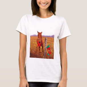 Camiseta Caballo del navidad con el arco y la media