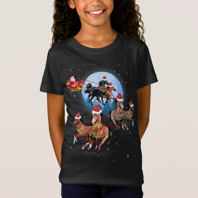 Camiseta Caballo dibujado Sleigh Montando Santa Claus Xmas  (Anverso)