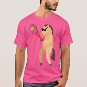 Camiseta Caballo Divertido con Gafas de Sol Jugando Tenis