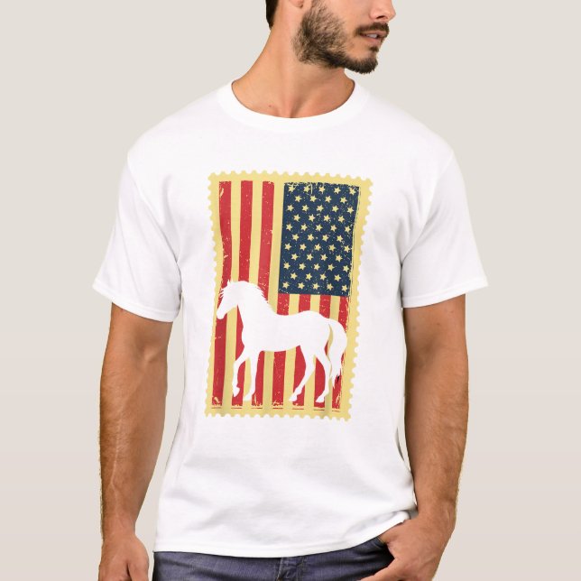 Camiseta Caballo EEUU Bandera Americana 4 de Julio Eque Pat (Anverso)